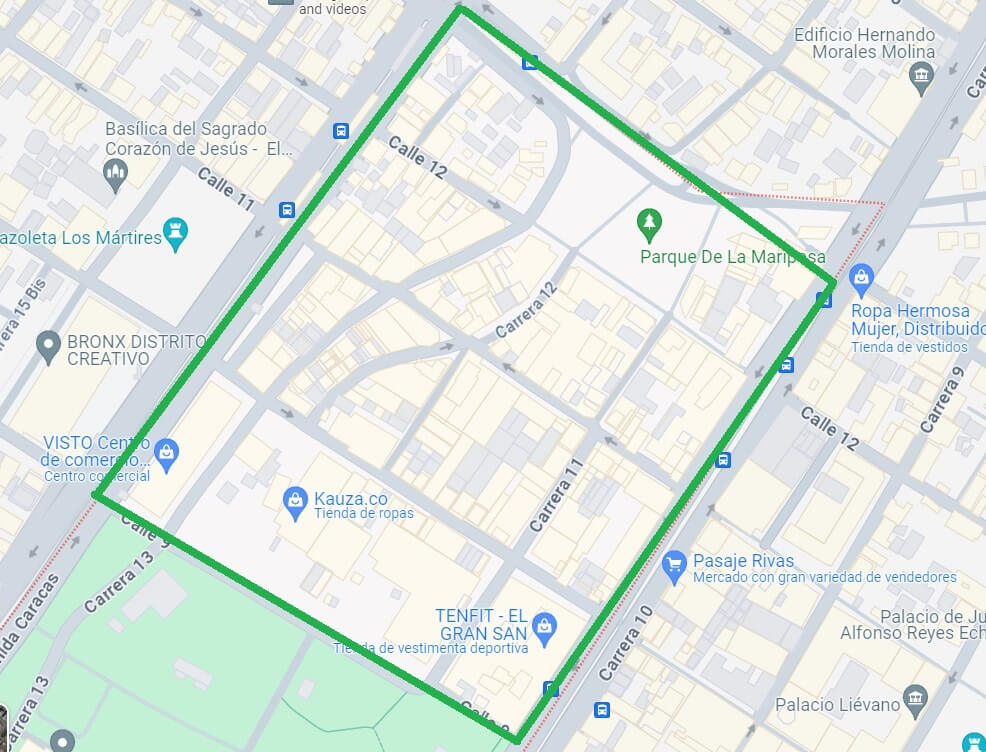 Mapa Madrugón, San Victorino, Centro de Bogotá